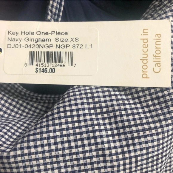 New Draper James x Helen Jon Keyhole navy Gingham Halter swimsuit one piece - Picture 4 of 16